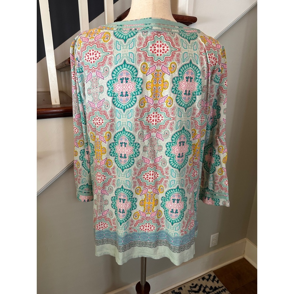 Talbots Paisley Tunic Top Womens XL Pastel Pima Cotton Modal 3/4‎ Sleeve Coastal - Picture 3 of 13